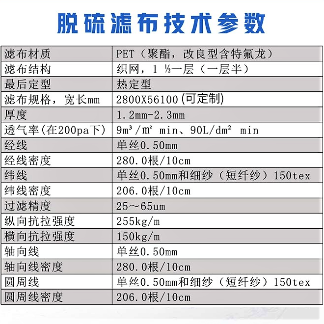 脫硫濾布技術參數(shù)